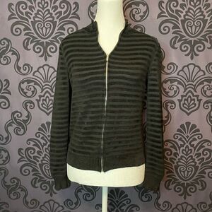 St. John Women’s XS Black Rib Knit Full Zip Jacket Coat Wool Cowl Collar USA